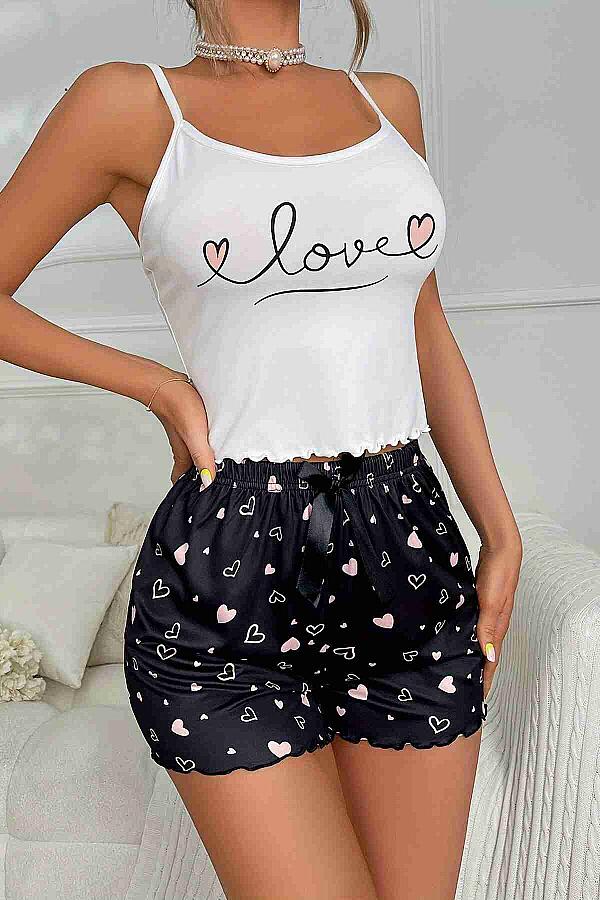 Love Kalp Baskılı Şortlu Pijama Takımı - 2