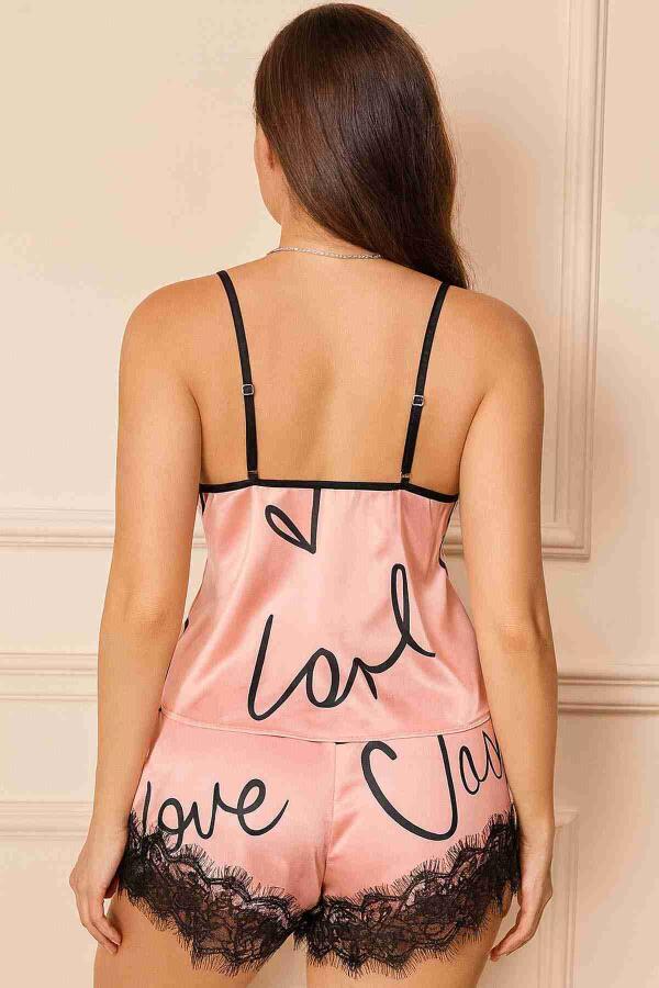 Love Kalp Baskılı Şortlu Pijama Takımı Pembe - 2