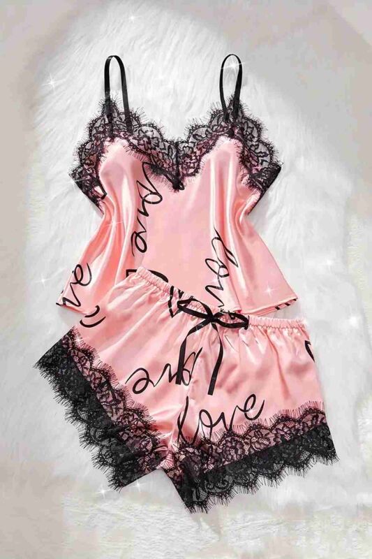Love Kalp Baskılı Şortlu Pijama Takımı Pembe - 5