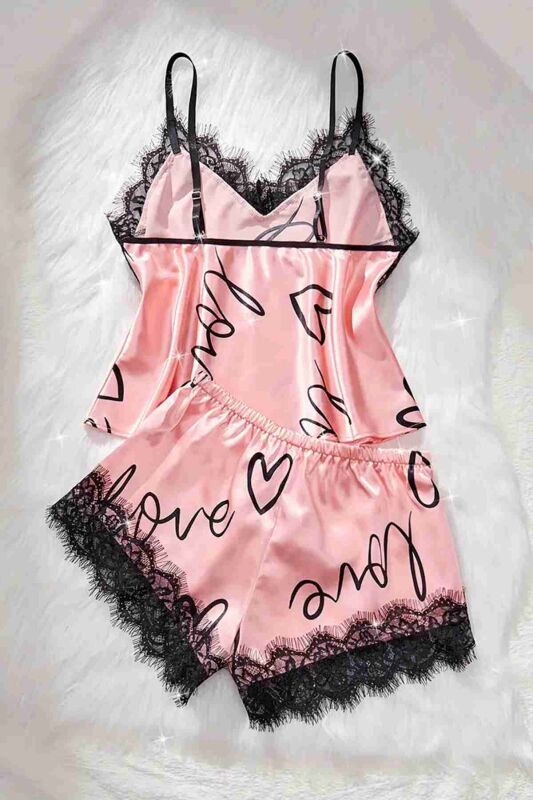 Love Kalp Baskılı Şortlu Pijama Takımı Pembe - 6