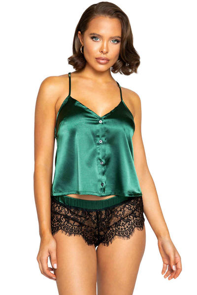 Merry See Lace Satin Short Set Green - MS2311