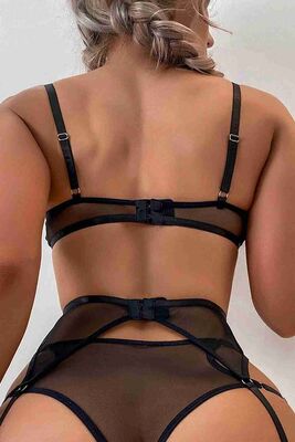 Merry See Fantezi Jartiyer Takım Seksi Sütyen Külot Siyah - Thumbnail