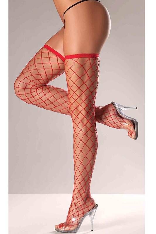 Merry See Geniş File Jartiyer Çorabı Kırmızı - Merry See