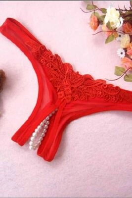 Merry See Kırmızı Fantazi Külot Özel Bölgesi İncili Açık - 1
