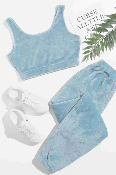 Kolsuz Askılı Peluş Polar Alt Üst Pijama Takımı 