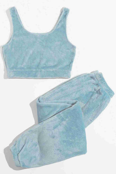 Kolsuz Askılı Peluş Polar Alt Üst Pijama Takımı 