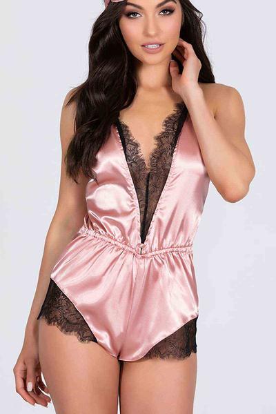 Merry See Satin Lace Jumpsuit Nightgown Pink - MS2310