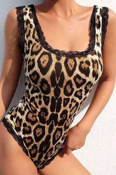 Merry See Sırt Detaylı Leopar Body Gecelik iç giyim Çok Renkli 