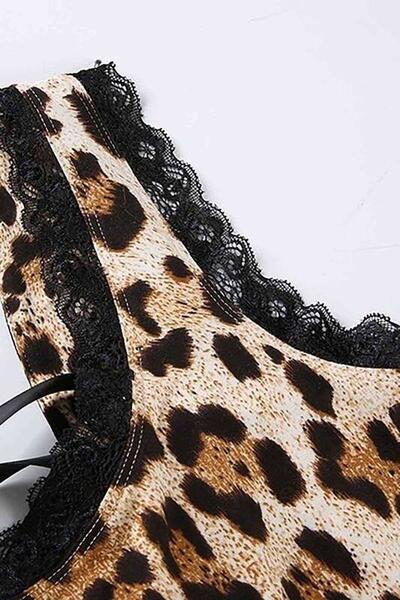 Merry See Sırt Detaylı Leopar Body Gecelik iç giyim Çok Renkli 