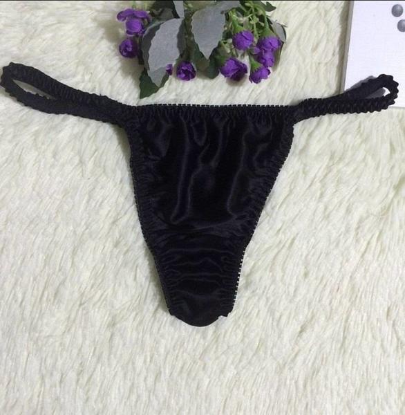 Merry See Black Satin Thong - MS7616