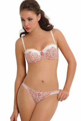 Nbb Push-Up Strapless Floral Bra Set 4309 - Thumbnail