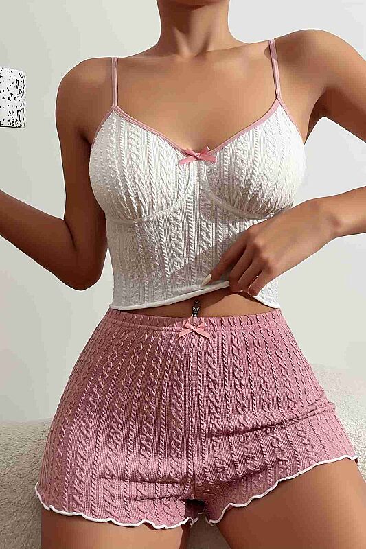 Özel Kumaş Askılı Şortlu Pijama Takımı - Merry See