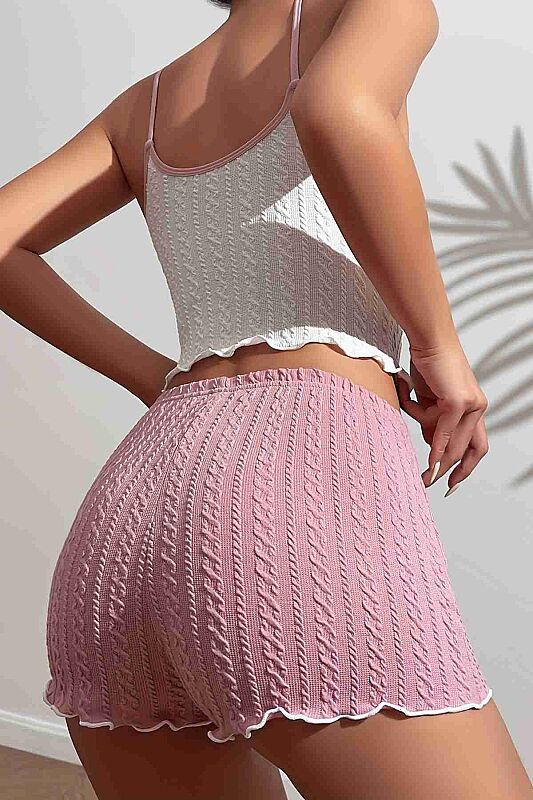 Özel Kumaş Askılı Şortlu Pijama Takımı - 3