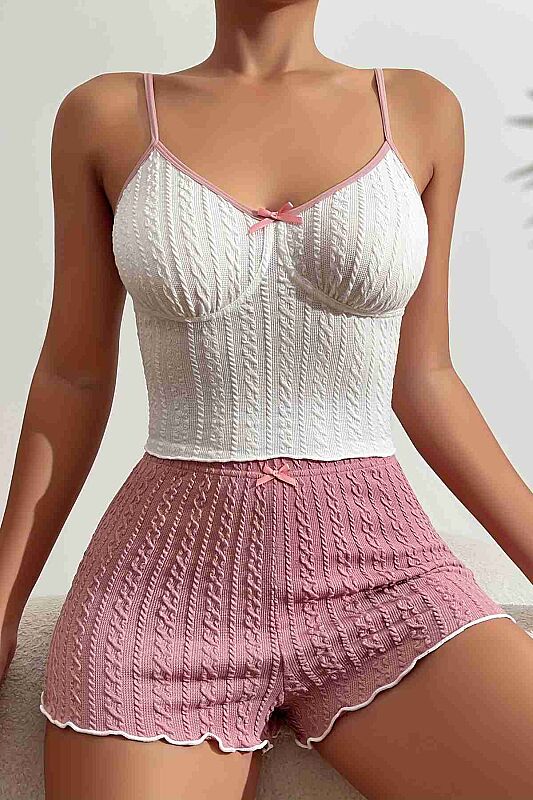 Özel Kumaş Askılı Şortlu Pijama Takımı - 4