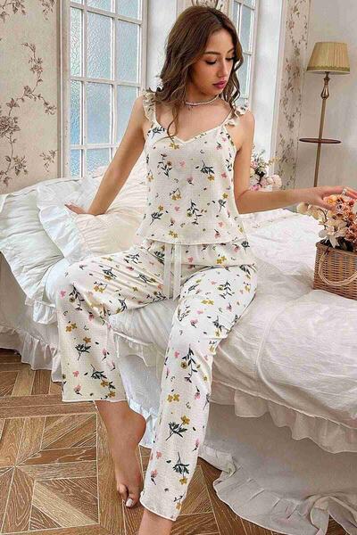 Özel Örme Kumaş Askılı Pijama Takımı Çok Renkli