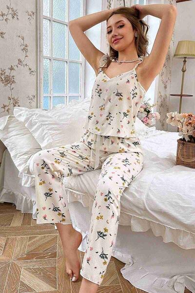 Özel Örme Kumaş Askılı Pijama Takımı Çok Renkli