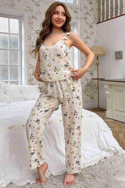 Özel Örme Kumaş Askılı Pijama Takımı Çok Renkli