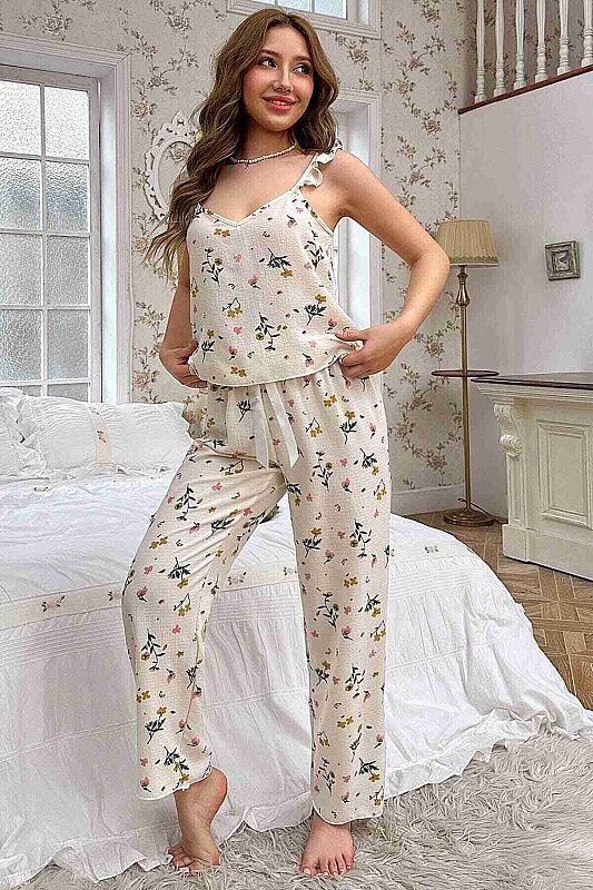 Özel Örme Kumaş Askılı Pijama Takımı - 3