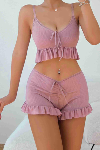 Özel Örme Kumaş Askılı Şortlu Pijama Takımı