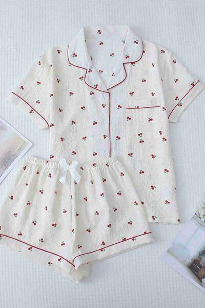 Özel Örme Kumaş Baskılı Kısa Kollu Şortlu Pijama Takımı Çok Renkli
