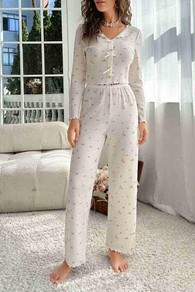 Özel Örme Kumaş Baskılı Uzun Kollu Pijama Takımı Çok Renkli