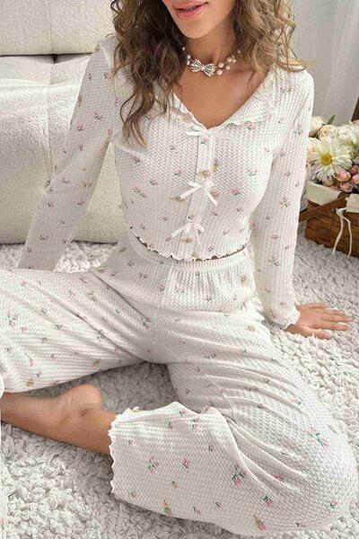 Özel Örme Kumaş Baskılı Uzun Kollu Pijama Takımı Çok Renkli