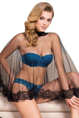 Cape Push Up Strapless Bra Panty Set 4694 - Thumbnail