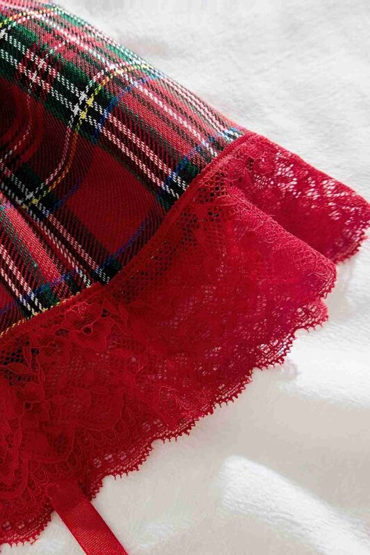 Pileli Dantelli Ekose Arkadan Bağlamalı Etek Jartiyer Detaylı Çok Renkli - 2