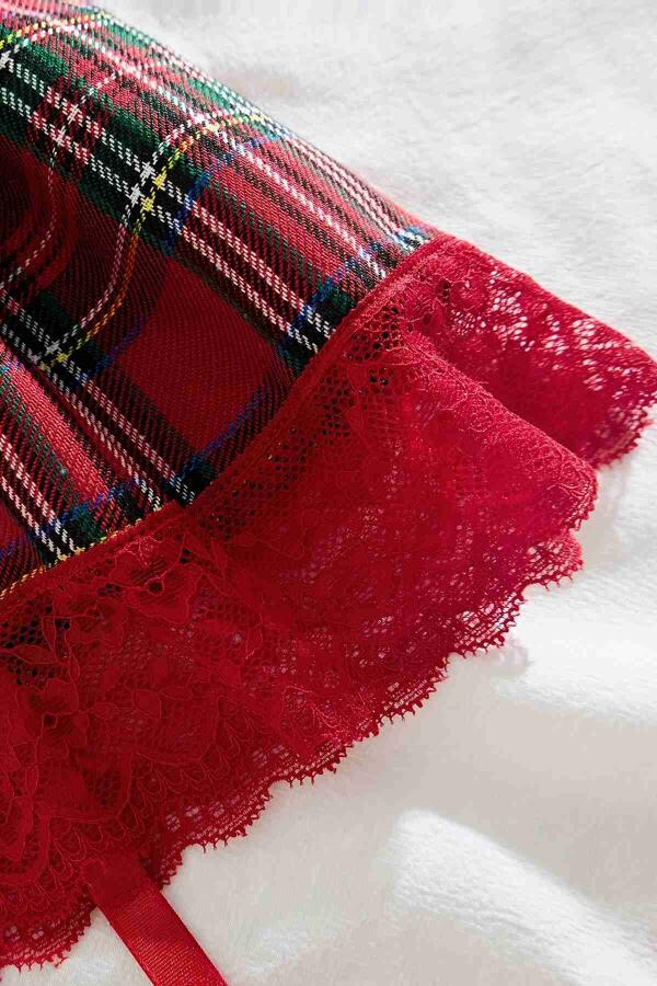 Pileli Dantelli Ekose Arkadan Bağlamalı Etek Jartiyer Detaylı Çok Renkli - 2