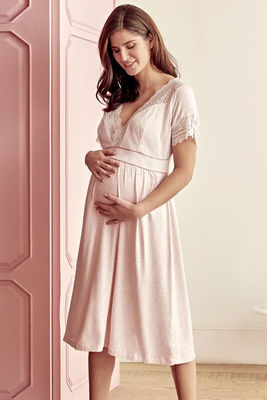 Lace Detailed Maternity Nightgown & Maternity Nightgown Set 5508 - Thumbnail