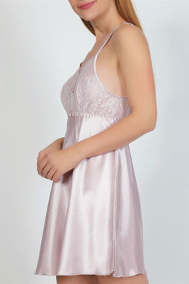 Powder Lace Detailed Mini Satin Nightgown 3299 - Thumbnail