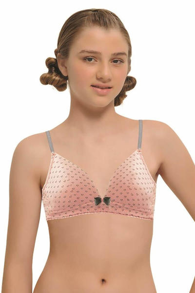 Powder Heart Pattern Unsupported Young Girl Bra 3668