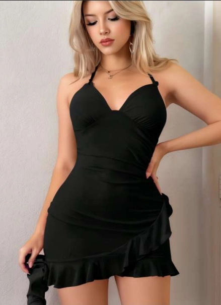 Rüzgar Gülü Siyah Mini Elbise1029