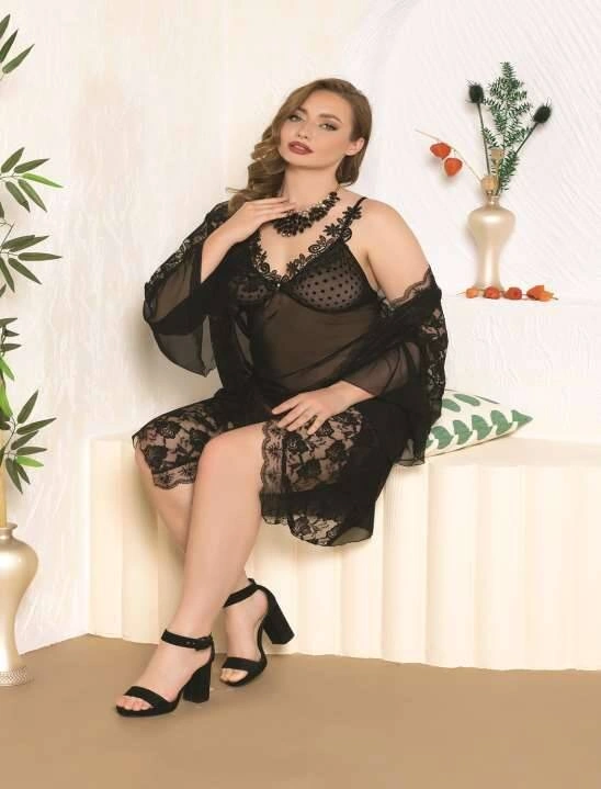 Sabahlıklı Büyük Beden 3lü Fantezi Takım Siyah Real Passione 9131 - 1