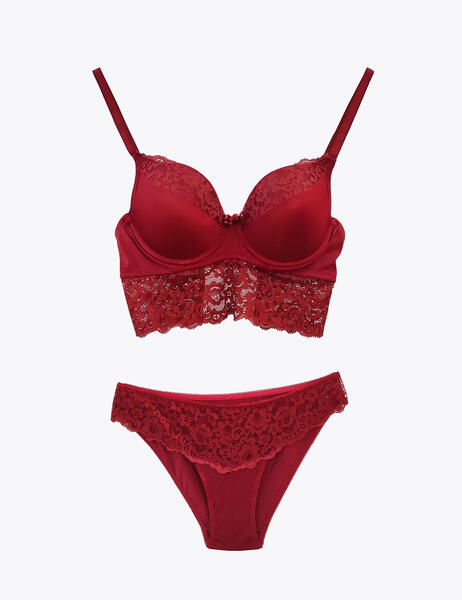 Bordo Desteksiz Balenli Büstiyer Takım Bordo MB12100