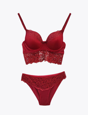 Unsupported Underwire Bustier Suit Maroon MB12100 - Thumbnail