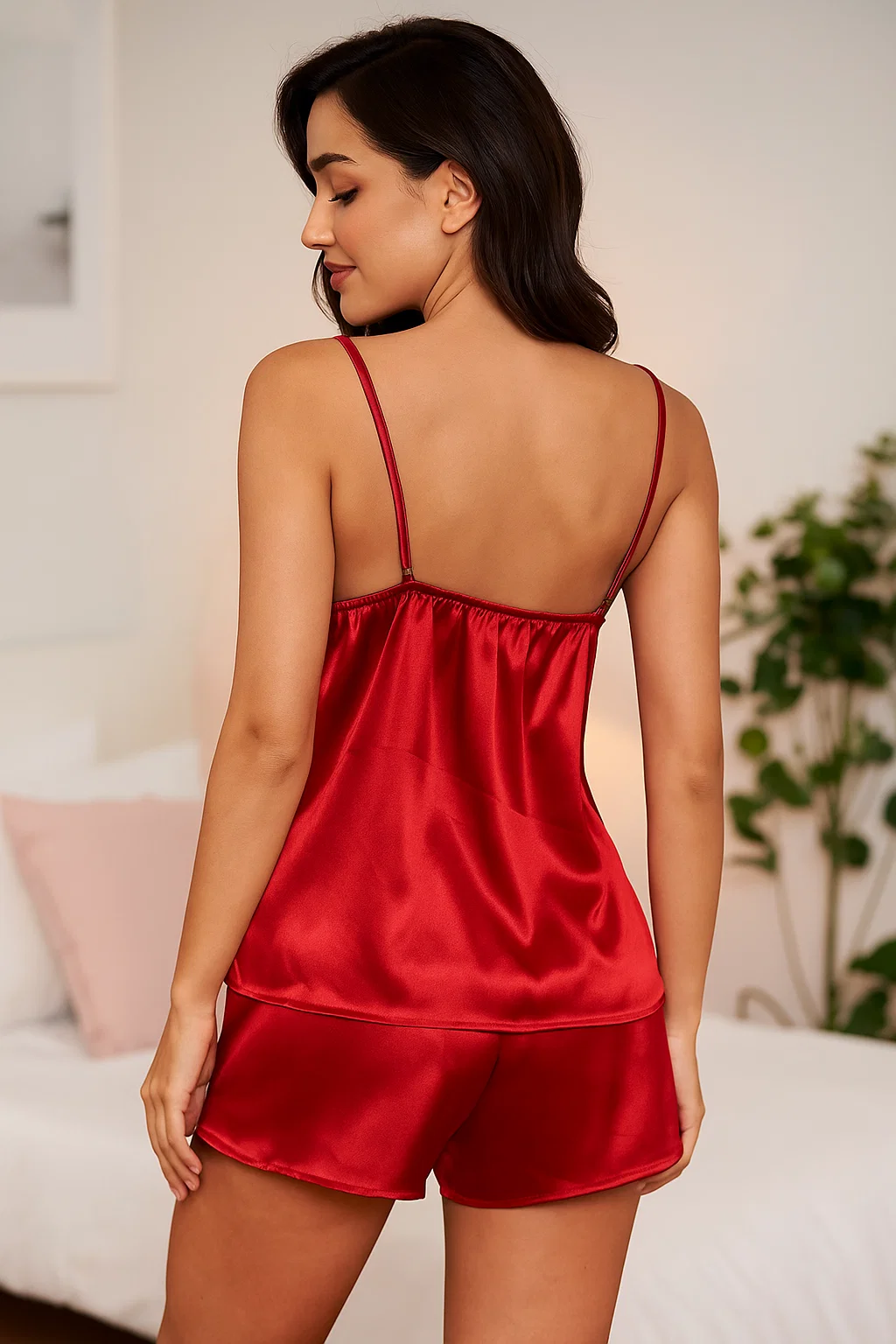 Dantel Detaylı Saten İkili Pijama TakımıV7101 - 4