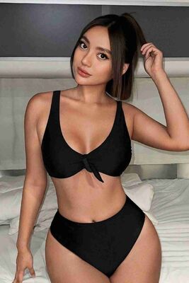 Şık Bikini Üstü (Çıkartılabilir Kaplı) Siyah - Thumbnail
