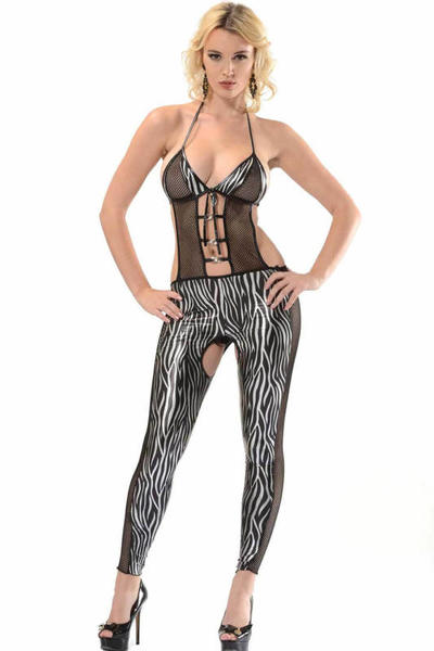 Black and White Zebra Pattern Decolleted Fantasy Jumpsuit 490