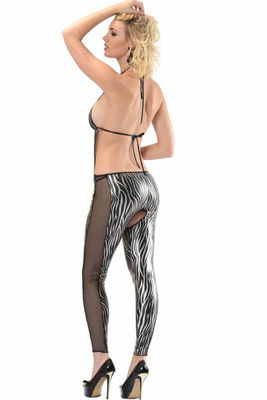 Black and White Zebra Pattern Decolleted Fantasy Jumpsuit 490 - Thumbnail
