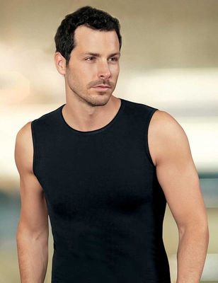 Black Crew Neck Sleeveless Single Jersey Undershirt ME077 - Thumbnail