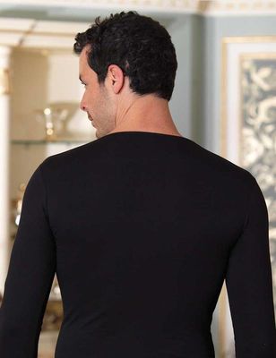 Black Crew Neck Long Sleeve Men's T-Shirt ME071 - Thumbnail