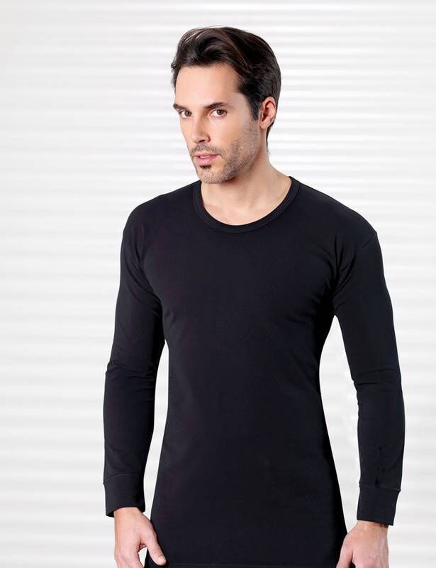 Black Crew Neck Long Sleeve Men's Top Underwear ME016 - Şahinler