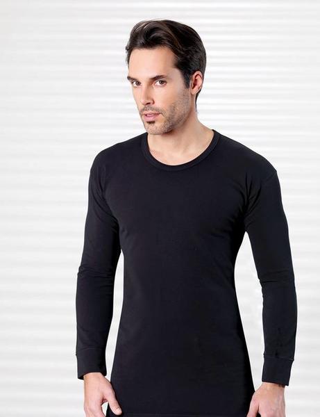 Black Crew Neck Long Sleeve Men's Top Underwear ME016