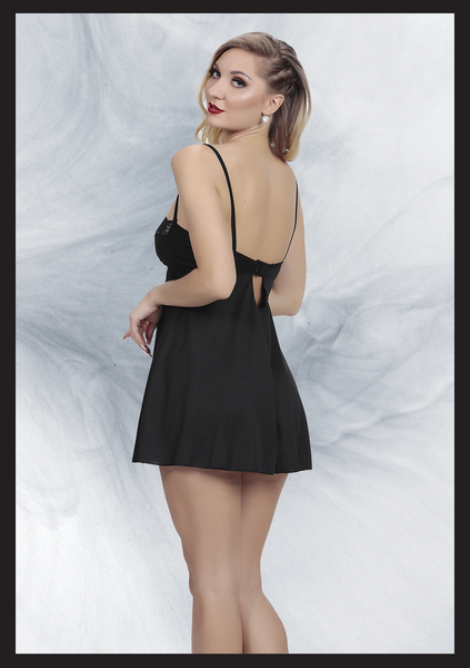 Siyah Dantel Detaylı Askılı Babydoll Gecelik