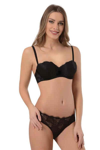 Black Lace Detailed Strapless Lightly Supported Bra Team 4642
