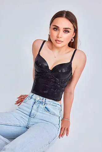 Baskılı Soft Lycralı Crop Top Balenli Push Up