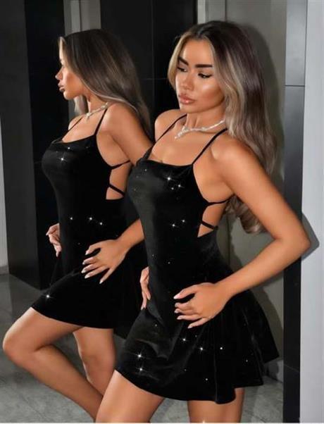 Siyah Sırt Dekolteli Simli Fantezi Mini Club Elbisesi - 1