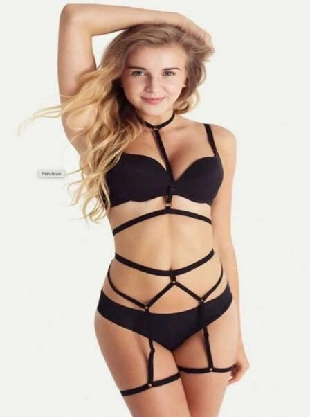 Siyah Strappy İç Giyim Seti - 1