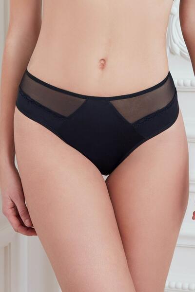 Siyah Tül Detaylı Slip 2779